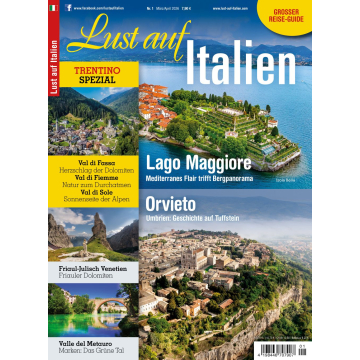 Titelseite des Reisemagazins "Lust auf Italien" mit Fotos von Lago Maggiore, Orvieto und verschiedenen Alpenlandschaften