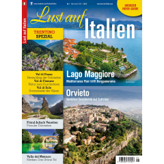 Titelseite des Reisemagazins "Lust auf Italien" mit Fotos von Lago Maggiore, Orvieto und verschiedenen Alpenlandschaften